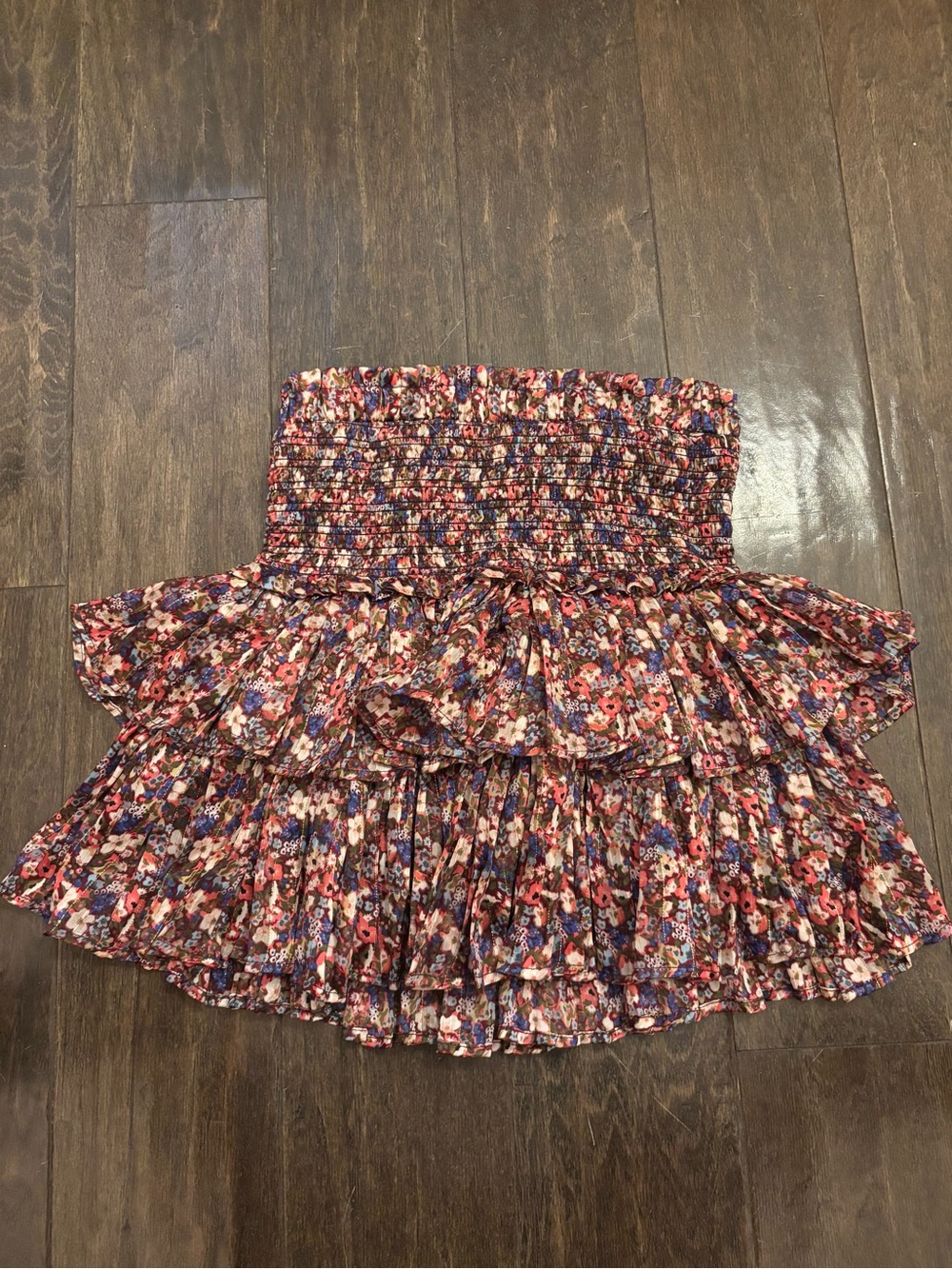 Floral Smocked Tiered Mini Skirt - Red, Pink, Blue